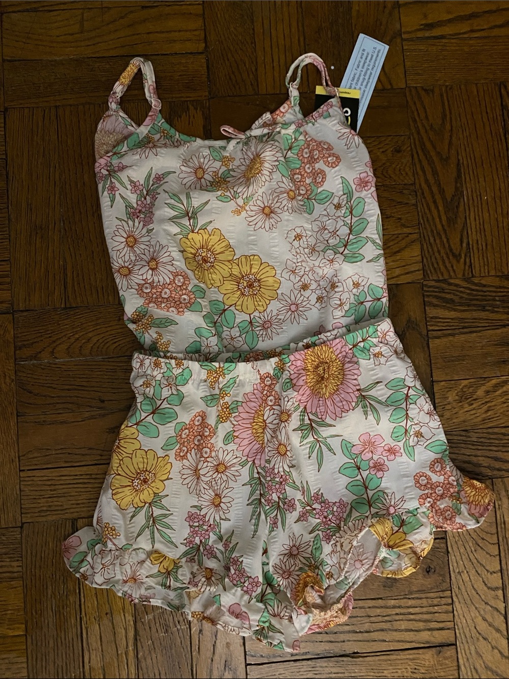 Floral Tank Two Piece  in Pastel Yellow & Pink